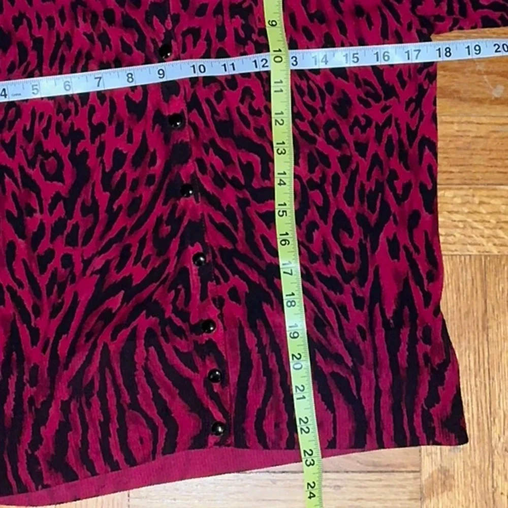 White House Black Market, Red Cardigan, Leopard Print, Size Large